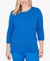 Alfred Dunner Petite Barcelona Solid Floral Jacquard Knit Top In Blue