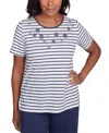 Alfred Dunner Petite Catalina Island Textured Floral Foil Accent Top In Marnwht