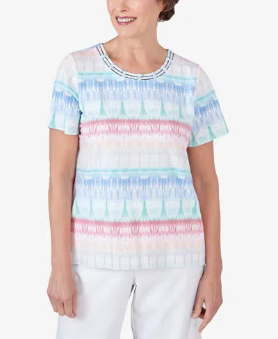 Alfred Dunner Petite Biadere Double Strap Short Sleeve Tee In Pastel
