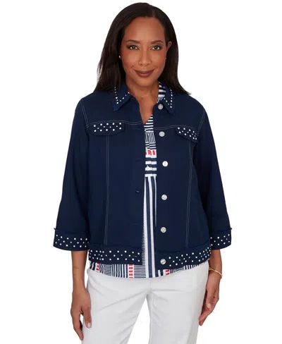 Alfred Dunner Petite Button-front Denim Jacket In Blue
