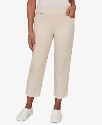Alfred Dunner Petite Camden Market Tonal Floral Applique Ankle Pants In Neutral