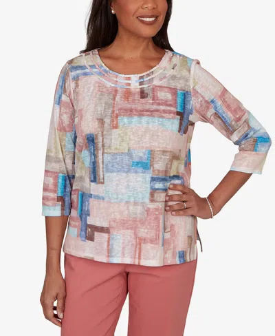 Alfred Dunner Petite Camden Market Painted Color Blocks Knit Top In Multi