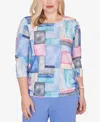 Alfred Dunner Petite Casual Vibe Tie Side Ruched Colorblock Top In Multi