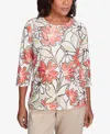 Alfred Dunner Women's Catalina Island Bold Island Floral Textured Top In Tangerine Multi
