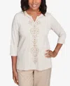 Alfred Dunner Women's Catalina Island Bold Medallion Stripe Top In Linen