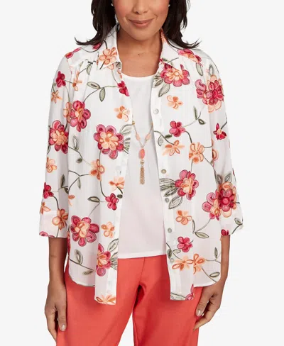 Alfred Dunner Petite Catalina Island Bright Floral Two In One Collared Neckline Top