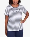Alfred Dunner Petite Catalina Island Textured Floral Foil Accent Top In Linen