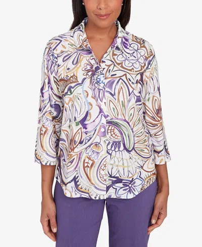 ALFRED DUNNER PETITE CHARM SCHOOL DRAMA PAISLEY BUTTON FRONT TOP