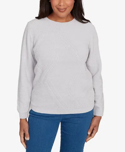 Alfred Dunner Petite Chenille Pullover Sweater In White