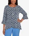 Alfred Dunner Petite Chevron Textured Knit Top With Necklace In Gray