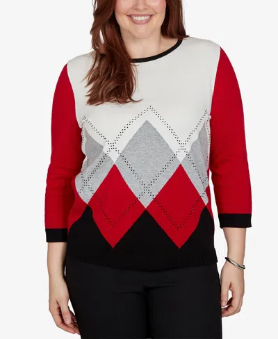 Alfred Dunner Petite Classic Argyle Beaded Sweater In Red