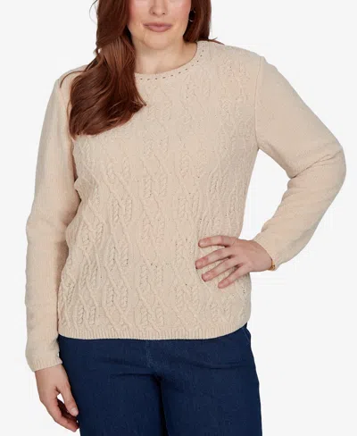 Alfred Dunner Petite Classic Cable Pullover Chenille Sweater In Pink