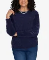 Alfred Dunner Petite Classic Cable Pullover Chenille Sweater In Blue