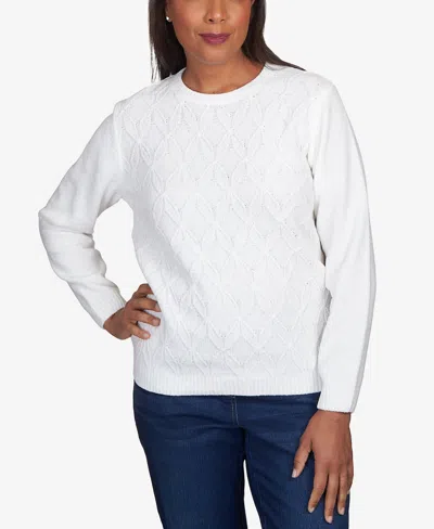 Alfred Dunner Petite Classic Chenille Pullover Sweater In Ivory