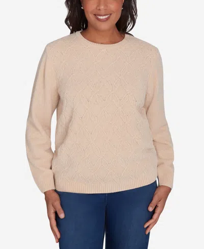 Alfred Dunner Petite Classic Chenille Pullover Sweater In Latte