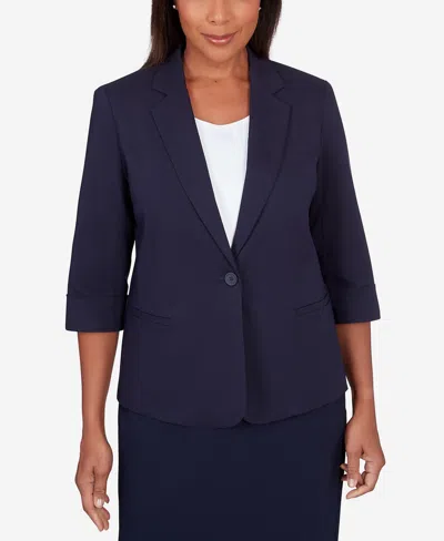 Alfred Dunner Petite Classic Fit Single Button Blazer In Navy