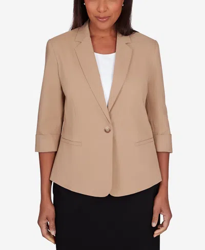Alfred Dunner Petite Classic Fit Single Button Blazer In Tan