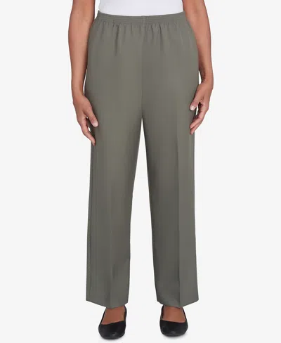 Alfred Dunner Petite Classic Full Elastic Short Mid Rise Pant In Olive