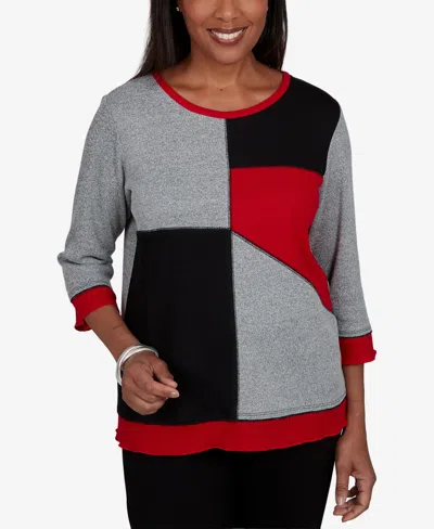 Alfred Dunner Petite Classic Heathered Colorblock Knit Top In Multi