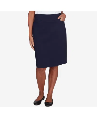 Alfred Dunner Petite Classic Stretch Knee Length Skirt In Navy