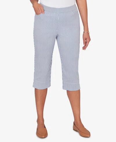 Alfred Dunner Petite Classic Stretch Stripe Clamdigger Capri Pants In Blue