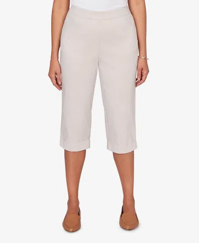 Alfred Dunner Petite Classic Stretch Stripe Clamdigger Capri Pants In Brown