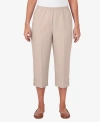 Alfred Dunner Petite Classic Stretch Waist Accord Button Hem Capri Pants In Tan