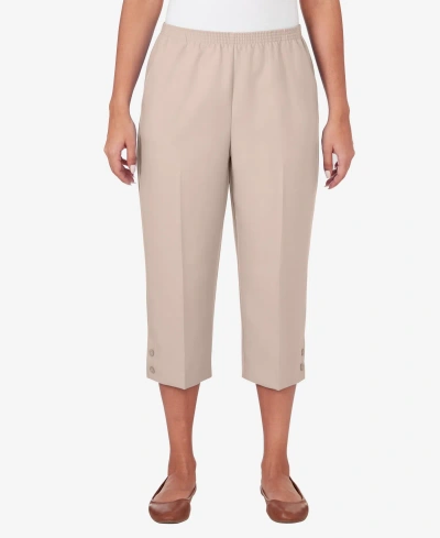 Alfred Dunner Petite Classic Stretch Waist Accord Button Hem Capri Pants In Stone
