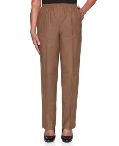 ALFRED DUNNER PETITE CLASSIC TEXTURED MID RISE PULL-ON PANTS