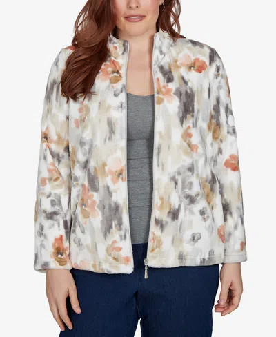 Alfred Dunner Petite Classic Watercolor Floral Cozy Zip Jacket In Multi