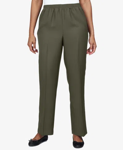 Alfred Dunner Petite Classics All Around Elastic Waist Accord Short Length Pants In Olive
