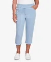 Alfred Dunner Petite Classic Neutrals Superstretch Denim Fringe Capri Pants In Light Denim