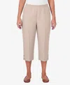 Alfred Dunner Petite Classic Stretch Waist Accord Button Hem Capri Pants In Tan