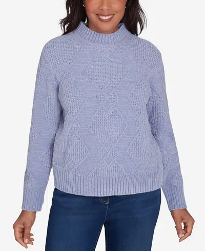 Alfred Dunner Petite Classics Chenille Diamond Turtleneck Sweater In Iceblue