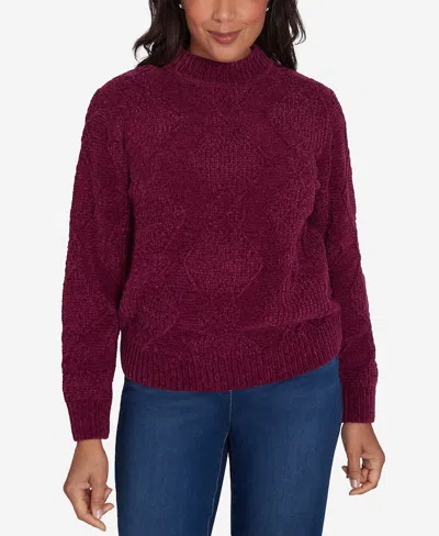 Alfred Dunner Women's Classic Chenille Diamond Stitch Turtleneck Sweater In Merlot