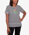 Alfred Dunner Petite Classics Crewneck Parrot Striped T-shirt In Black