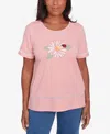 Alfred Dunner Petite Classics Daisy Knit Striped T-shirt In Coral