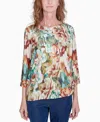 Alfred Dunner Petite Classics Earth Floral Crew Neck Top In Multi