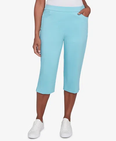 Alfred Dunner Petite Classics Flat Front Allure Clamdigger Pants In Aqua