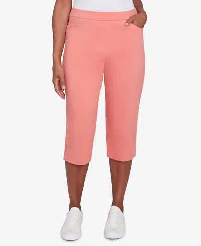 Alfred Dunner Petite Classics Flat Front Allure Clamdigger Pants In Coral