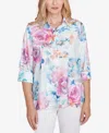 Alfred Dunner Women's Classic Floral Watercolor Button Down Top In Iris