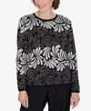 Alfred Dunner Petite Classics Geometric Ombre Scroll Sweater In Charcoal