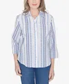 Alfred Dunner Classic Jacquard Stripe Collared Button Down Top In Blue