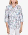 Alfred Dunner Petite Classics Paisley Button Down Cuffed Sleeve Top In Navy Multi
