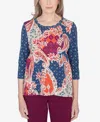 Alfred Dunner Classic Paisley Patchwork Knotted Crew Neck Top In Multi