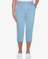 Alfred Dunner Petites Womens Denim Elastic Capri Pants In Light Denim