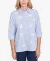 Alfred Dunner Classic Women's Striped Woven Butterfly Button Down Top In Blue