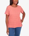 Alfred Dunner Petite Classics Textured Chevron Lace Back T-shirt In Coral