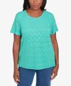 Alfred Dunner Petite Classics Textured Chevron Lace Back T-shirt In Jade