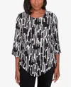 Alfred Dunner Women's Classic Vertical Geometric Top With Necklace In Black,white